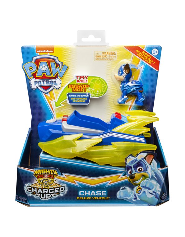 PAW Patrol Mighty Pups Charged up Chase’s Deluxe Vehicle with Lights and Sounds Vehicle Playset (1)
